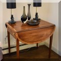 F13. Double drop leaf Pembroke side table with inlay. 26”h x 38”w (opened) x 28”d 